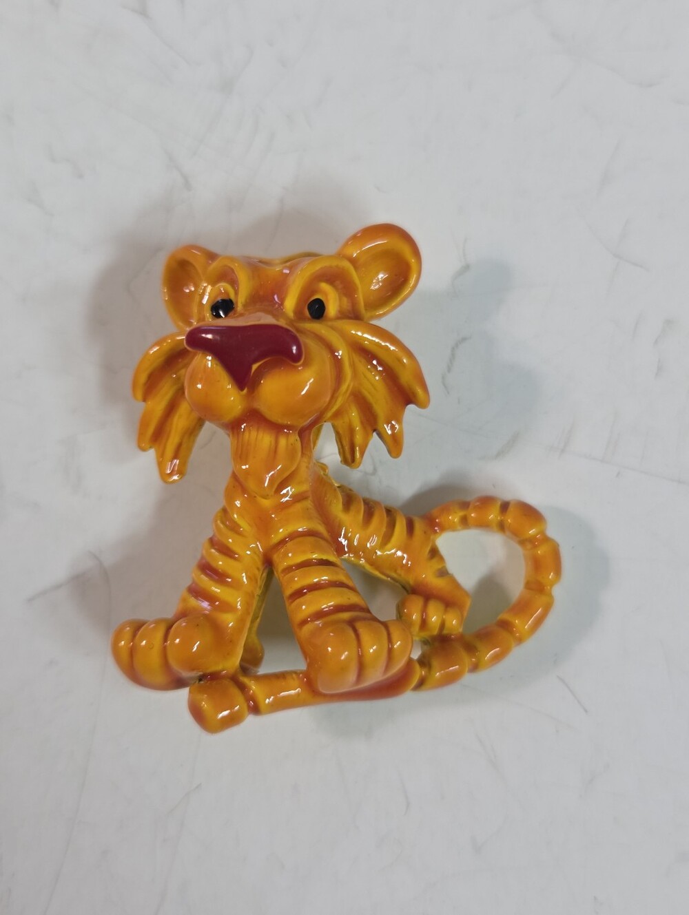 vtg gerrys orange lion brooch pin enameled red nose cute 70s